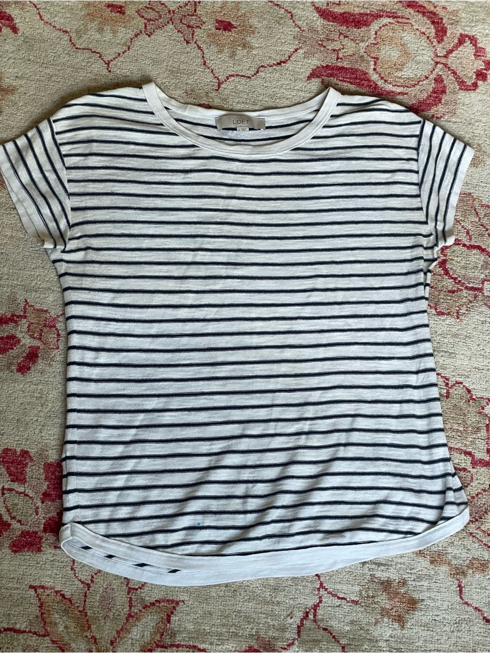Loft 100% Cotton Slub Crew Neck Striped Tee Shirt